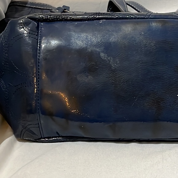 Coach Navy Patent Leather Logo Shoulder Bag - Picture 11 of 12
